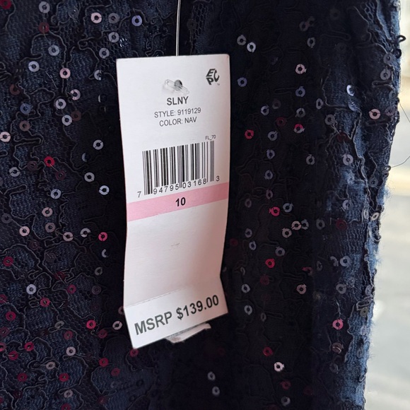 🆕 SLNY Navy Blue Sequin LaceL Dress Size 10 Gown Mother of the Bride Party - Picture 16 of 17
